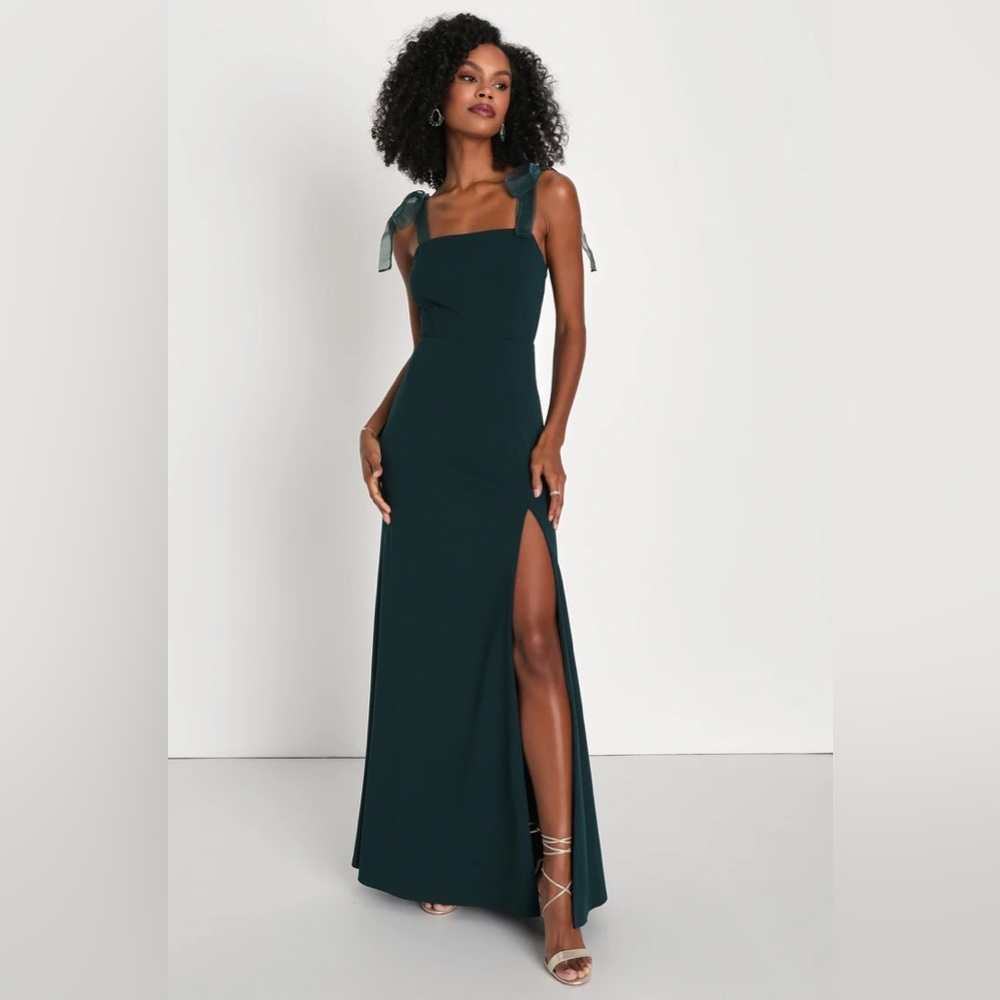 Lulus Beloved Elegance Emerald Green Tie-Strap Mermaid Maxi Dress